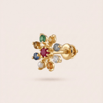 Load image into Gallery viewer, Vibrant Navaratna-Inspired Floral Nose Pin in 18K Yellow Gold
