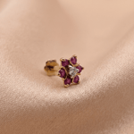 Load image into Gallery viewer, Vibrant Red Zirconia and Diamond Floral Nose Pin in 18K Yellow Gold