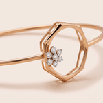 Load image into Gallery viewer, Modern Diamond Floral Hexagon Bypass Bangle in 18K Rose Gold