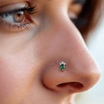 Load image into Gallery viewer, Regal Emerald Zirconia and Diamond Crown Nose Pin in 18K Yellow Gold