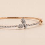Load image into Gallery viewer, Radiant Diamond Butterfly Motif Half-Pave Bangle in 18K Rose Gold