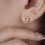 Load image into Gallery viewer, Modern Geometric Circle & Square Diamond Stud Earrings in 18K Rose Gold