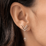 Load image into Gallery viewer, Geometric Chevron Diamond Dangle Earrings in 18K Rose Gold
