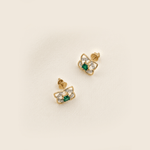 Load image into Gallery viewer, Geometric Clover Diamond & Green Gem Stud Earrings in 18K Yellow Gold