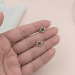 Load image into Gallery viewer, Geometric Clover Diamond & Green Gem Stud Earrings in 18K Yellow Gold