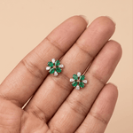 Load image into Gallery viewer, Verdant Floral Bloom 18K Rose Gold Diamond & Green Gem Stud Earrings