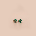 Load image into Gallery viewer, Verdant Floral Bloom 18K Rose Gold Diamond & Green Gem Stud Earrings