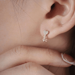 Load image into Gallery viewer, Whimsical Heart Fishbone Diamond Stud Earrings in 18K Yellow Gold