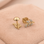 Load image into Gallery viewer, Delicate Diamond Leaf Sprig 18K Yellow Gold Stud Earrings