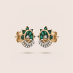 Load image into Gallery viewer, Verdant Bloom 18K Rose Gold Diamond & Green Zirconia Stud Earrings
