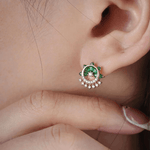 Load image into Gallery viewer, Verdant Bloom 18K Rose Gold Diamond & Green Zirconia Stud Earrings