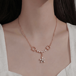 Load image into Gallery viewer, Geometric Floral Drop Diamond Necklace in 18K Rose Gold