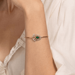 Load image into Gallery viewer, Regal Green Drop and Diamond Fan Openable Bangle in 18K Rose Gold
