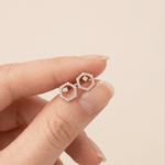 Load image into Gallery viewer, Geometric Open Hexagon Diamond Stud Earrings in 18K Rose Gold