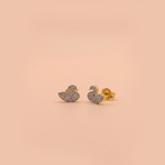 Load image into Gallery viewer, Graceful Swan Pavé Diamond Stud Earrings in 18K Yellow Gold