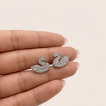 Load image into Gallery viewer, Graceful Swan Pavé Diamond Stud Earrings in 18K Yellow Gold