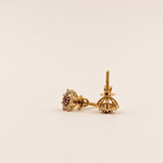 Load image into Gallery viewer, Vibrant Pink Zirconia & Diamond Floral Halo Stud Earrings in 18K Yellow Gold