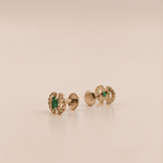 Load image into Gallery viewer, Vibrant Green Oval Gem & Diamond Crescent Stud Earrings in 18K Rose Gold