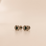 Load image into Gallery viewer, Vibrant Green Oval Gem & Diamond Crescent Stud Earrings in 18K Rose Gold