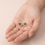 Load image into Gallery viewer, Vibrant Green Oval Gem & Diamond Crescent Stud Earrings in 18K Rose Gold