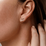Load image into Gallery viewer, Elegant Interlocking Double Crescent Diamond Stud Earrings in 18K Rose Gold