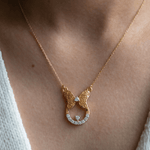 Load image into Gallery viewer, Filigree Butterfly & Diamond Crescent Necklace in 18K Rose Gold