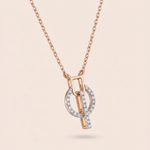Load image into Gallery viewer, Modern Interlocking Halo & Linear Drop Diamond Necklace in 18K Rose Gold