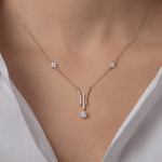 Load image into Gallery viewer, Elegant Y-Drop Diamond Solitaire Necklace in 18K Rose Gold