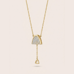 Load image into Gallery viewer, Modern Pavé Arch & Triangle Drop Lariat Necklace in 18K Yellow Gold