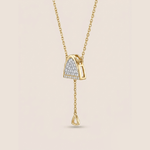 Load image into Gallery viewer, Modern Pavé Arch & Triangle Drop Lariat Necklace in 18K Yellow Gold