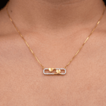 Load image into Gallery viewer, Modern Open Oval Double Heart Diamond Necklace in 18K Yellow Gold