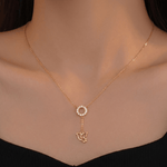 Load image into Gallery viewer, Delicate Diamond Circle & Dove Lariat Necklace in 18K Rose Gold