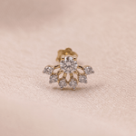 Load image into Gallery viewer, Radiant Diamond Sunburst Halo Nose Pin in 18K Yellow Gold