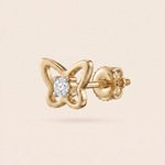 Load image into Gallery viewer, Delicate Open Butterfly Diamond Solitaire Nose Pin in 18K Yellow Gold