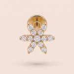 Load image into Gallery viewer, Delicate Six-Petal Diamond Blossom Nose Pin in 18K Yellow Gold