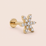Load image into Gallery viewer, Delicate Six-Petal Diamond Blossom Nose Pin in 18K Yellow Gold