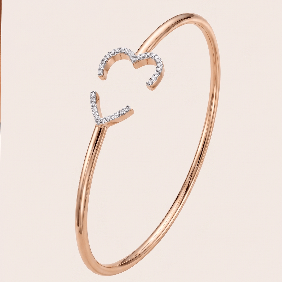 Romantic Diamond Split Heart Cuff Bangle in 18K Rose Gold