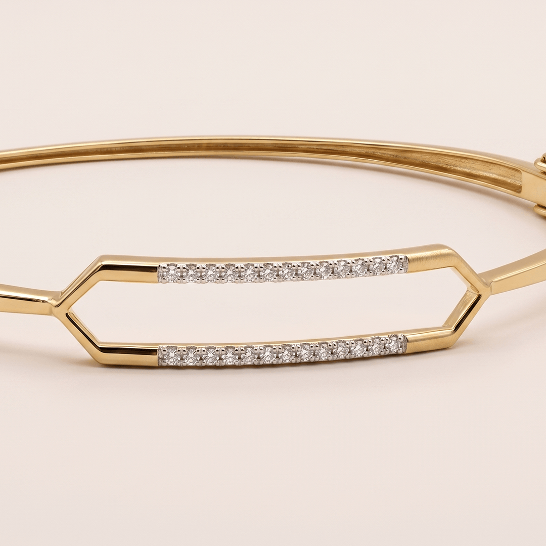 Sleek Geometric Parallel Diamond Bar Bangle in 18K Yellow Gold