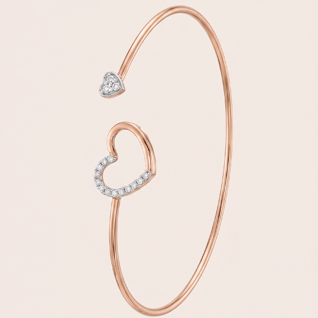 Romantic Diamond Interlocking Hearts Bangle in 18K Rose Gold