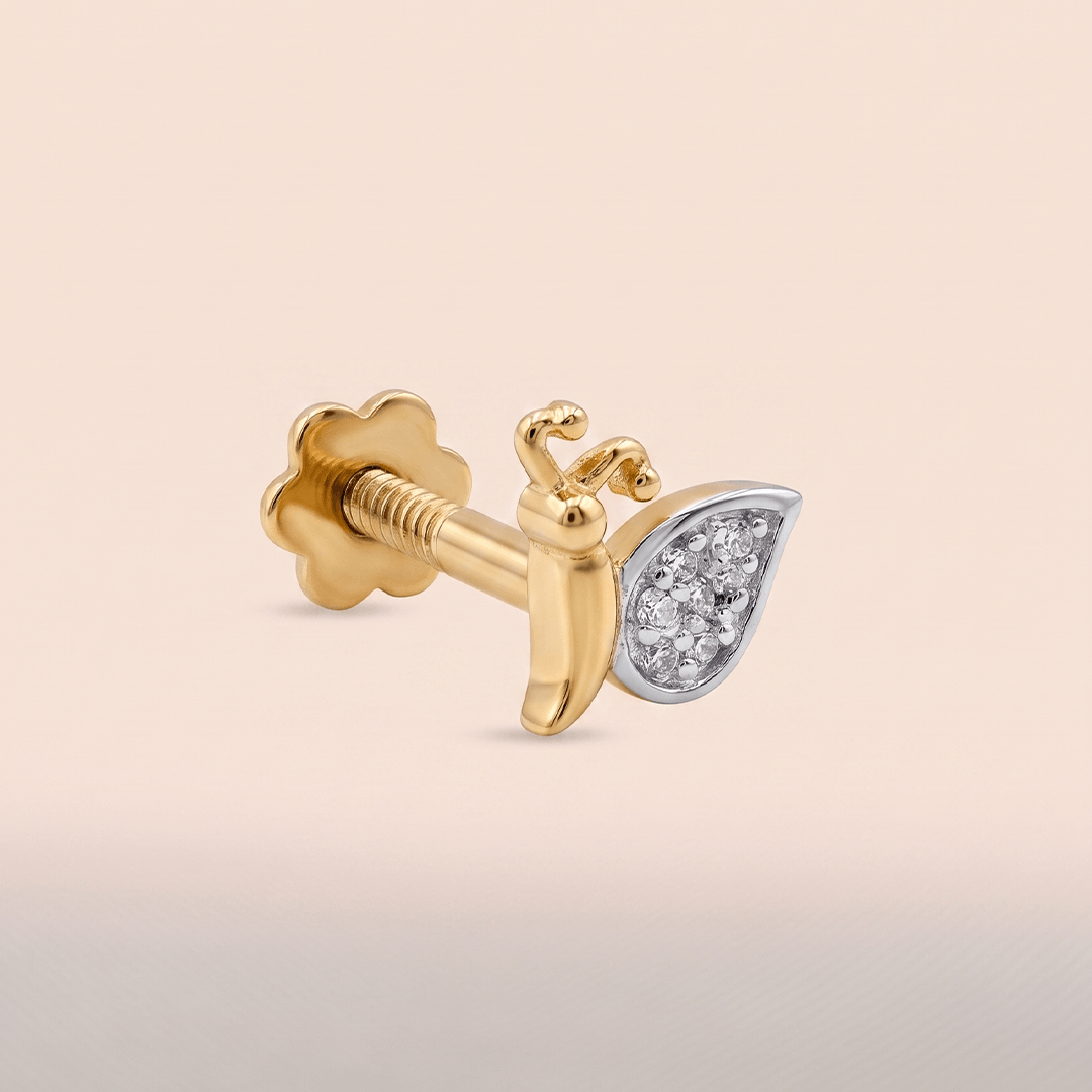 Whimsical Diamond Butterfly Nose Pin in 18K Yellow Gold