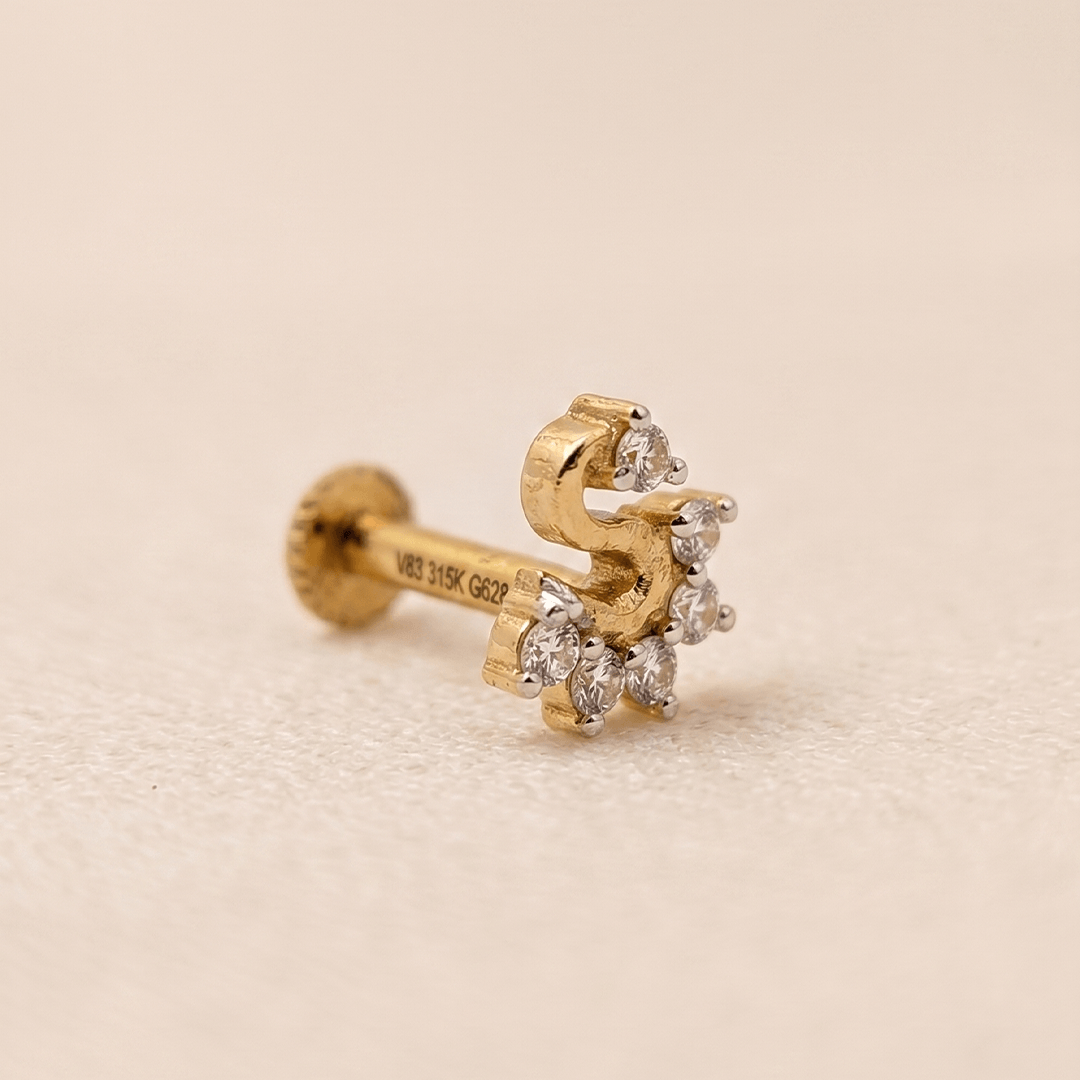 Diamond Initial 'S' Nose Pin in 18K Yellow Gold