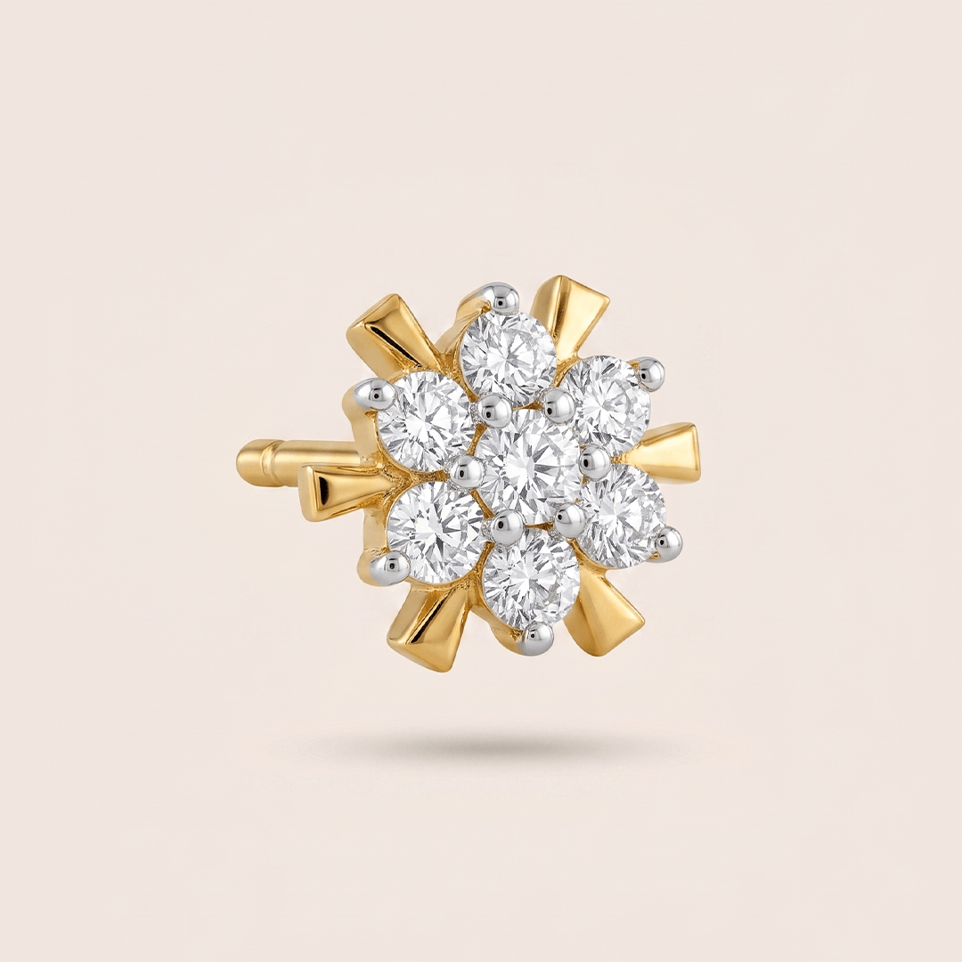 Brilliant Diamond Starburst Cluster Nose Pin in 18K Yellow Gold