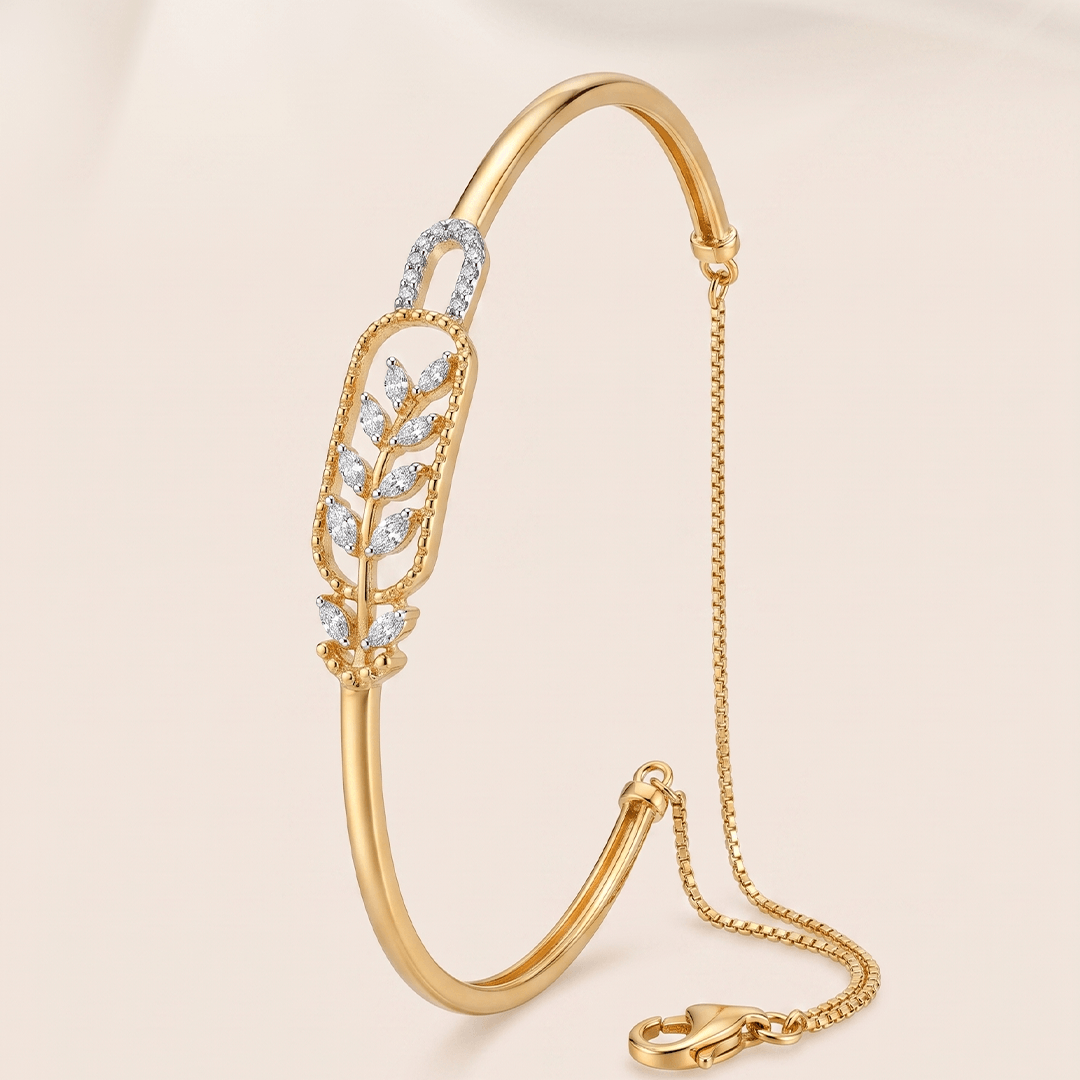Elegant Diamond Botanical Fern Bolo Bracelet in 18K Rose Gold