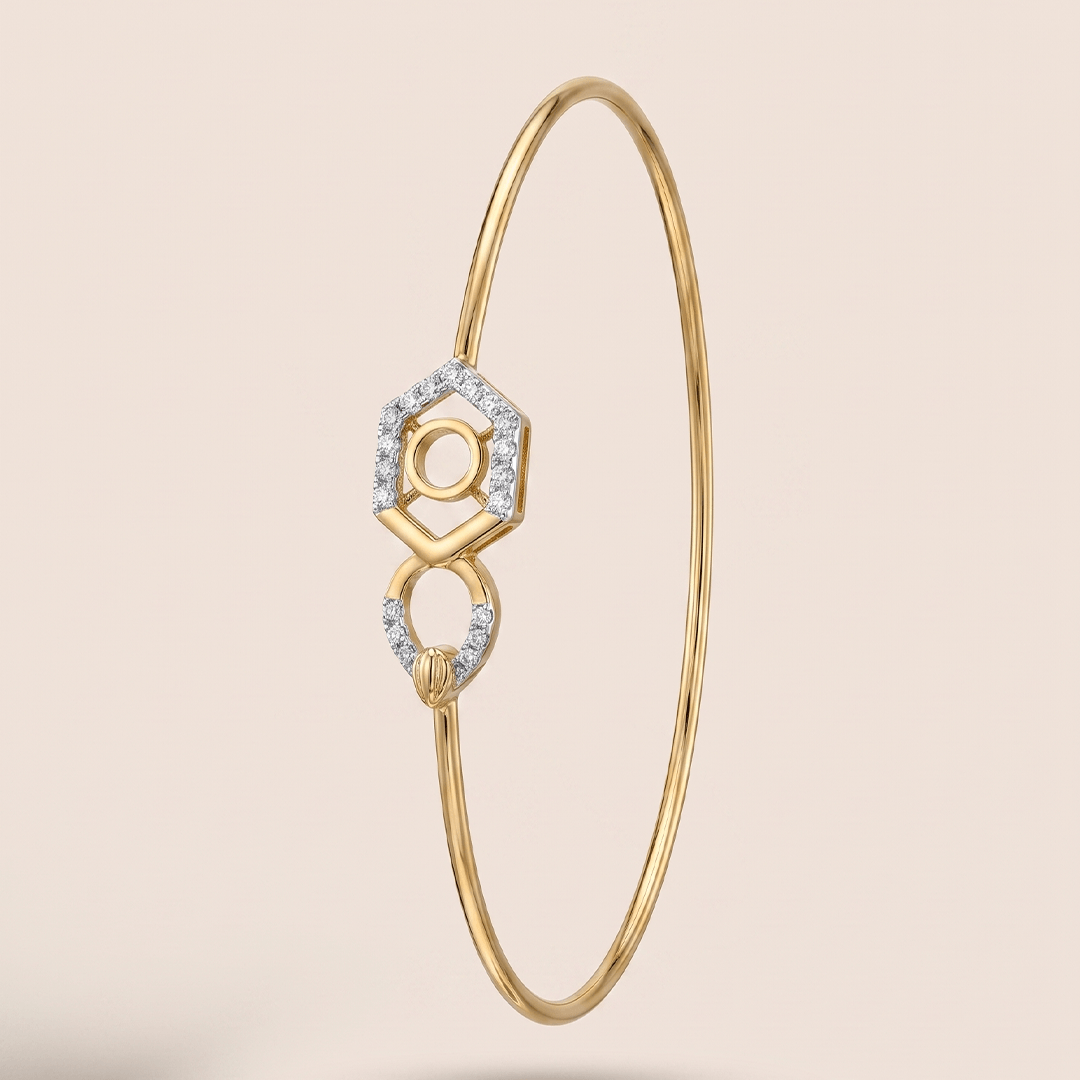 Modern Geometric Diamond Hexagon and Loop Bangle in 18K Yellow Gold