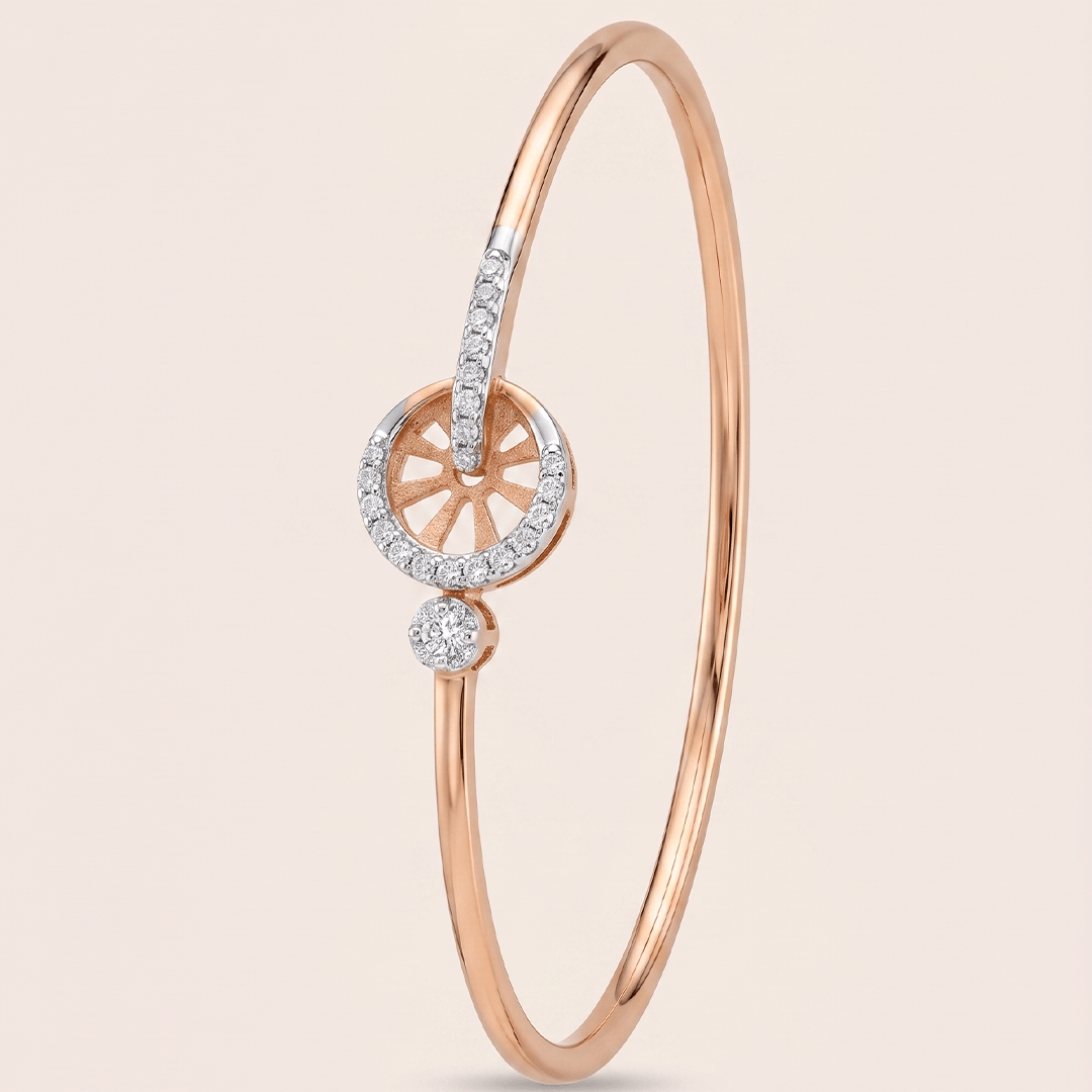 Modern Diamond Sunburst Circle Interlocking Bangle in 18K Rose Gold