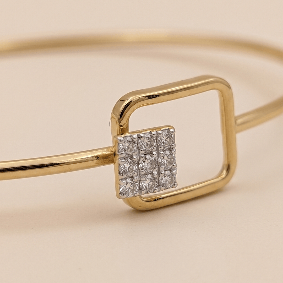 Modern Geometric Diamond Square Bypass Bangle in 18K Yellow Gold