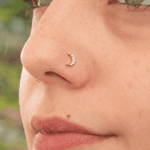 Load image into Gallery viewer, Celestial Diamond Crescent Moon Nose Pin in 18K Yellow Gold

