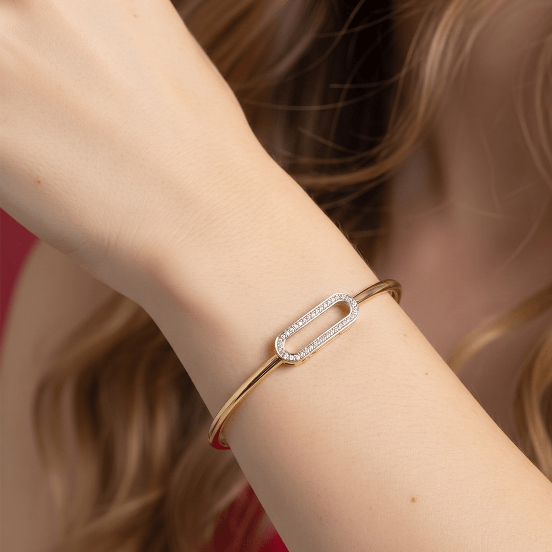 Sleek Diamond Elongated Oval Kada Bangle in 18K Yellow Gold