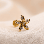 Load image into Gallery viewer, Swirling Diamond Floral Blossom Nose Pin in 18K Yellow Gold
