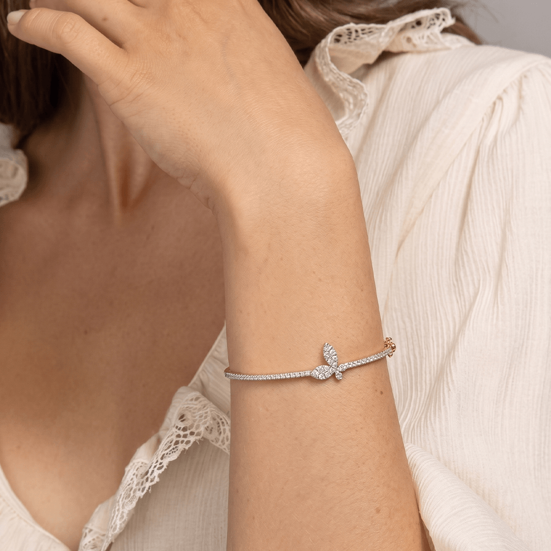 Radiant Diamond Butterfly Motif Half-Pave Bangle in 18K Rose Gold